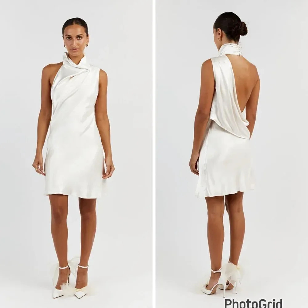 NEW DISSH AISLE WHITE SATIN BACKLESS MINI DRESS